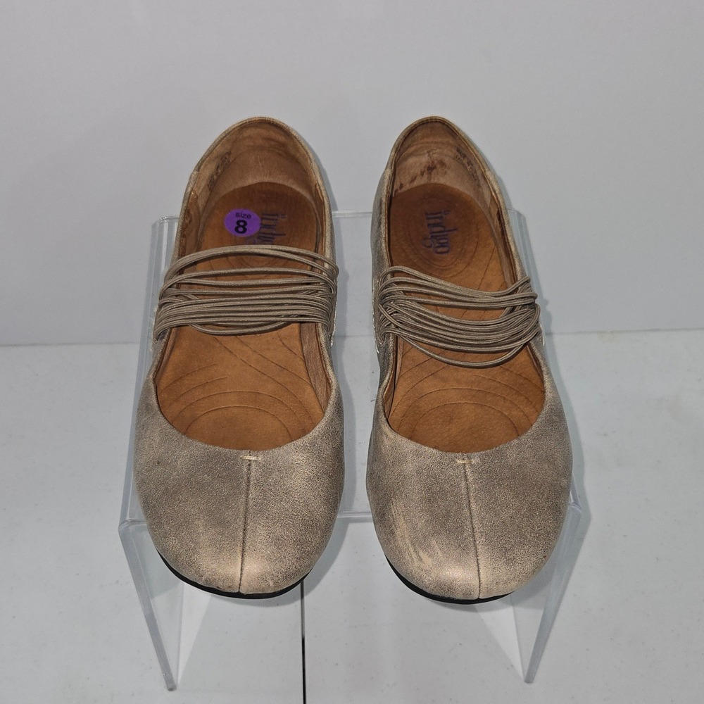 Indigo by Clarks Womens 8M Metallic Gold Leather Strappy Ballet Flats 87674 - Picture 2 of 11